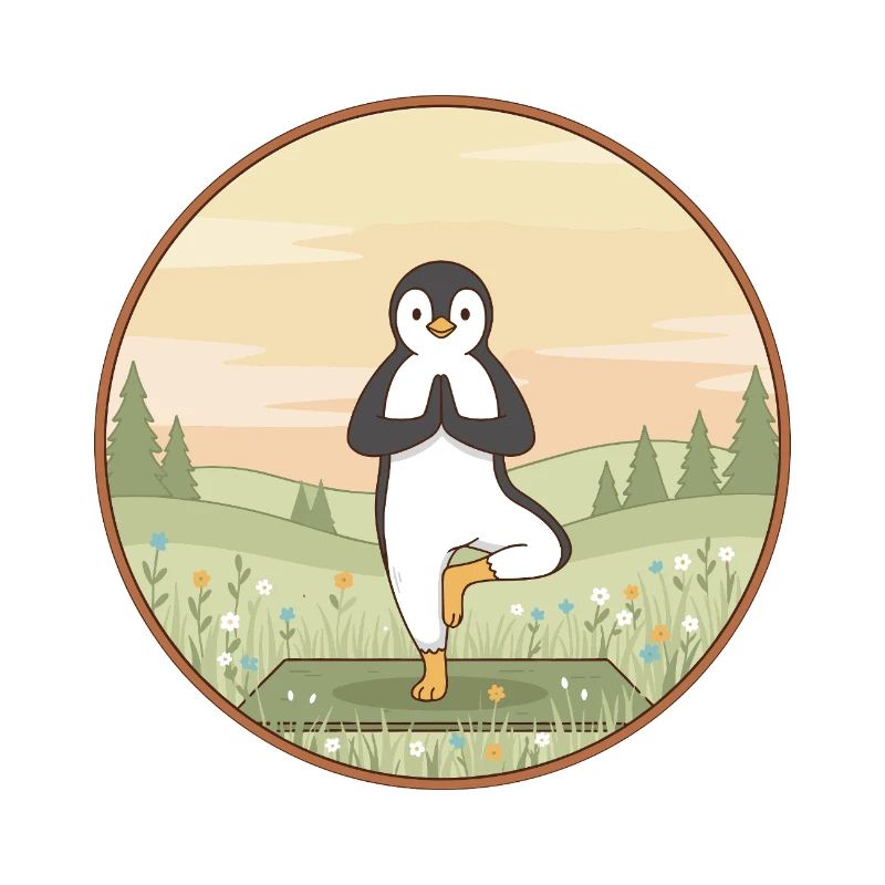 Yoga Penguin Animal Doing Tree Pose Art
