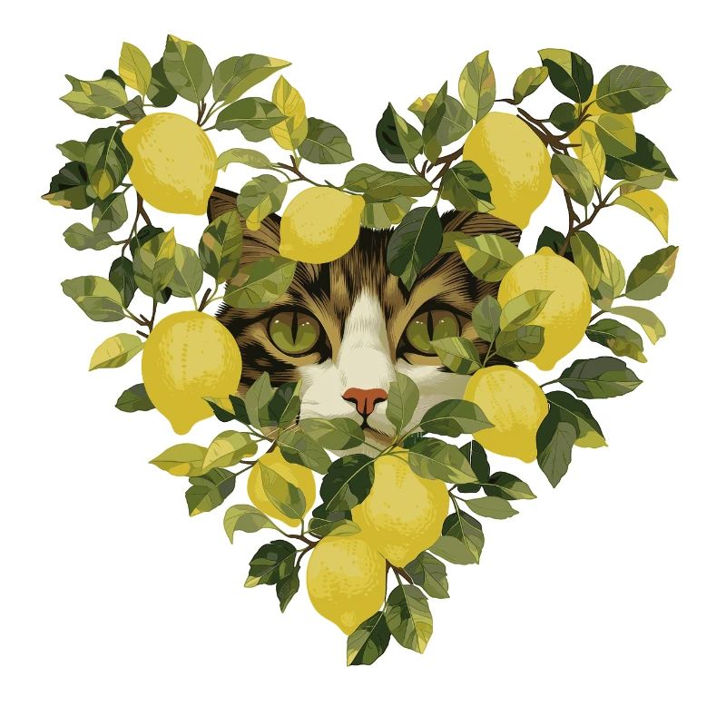 Chat se cache dans un cœur de citron