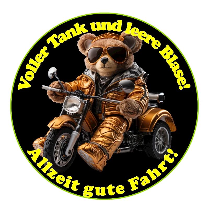 Bear on motorcycle with full tank