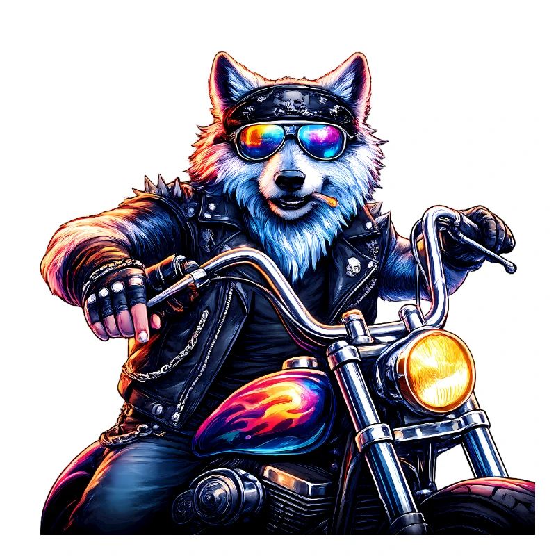 Neon Biker Wolf Motorcycle Animal