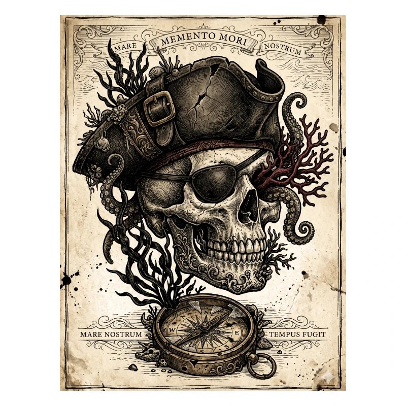 Pirate skull and compass