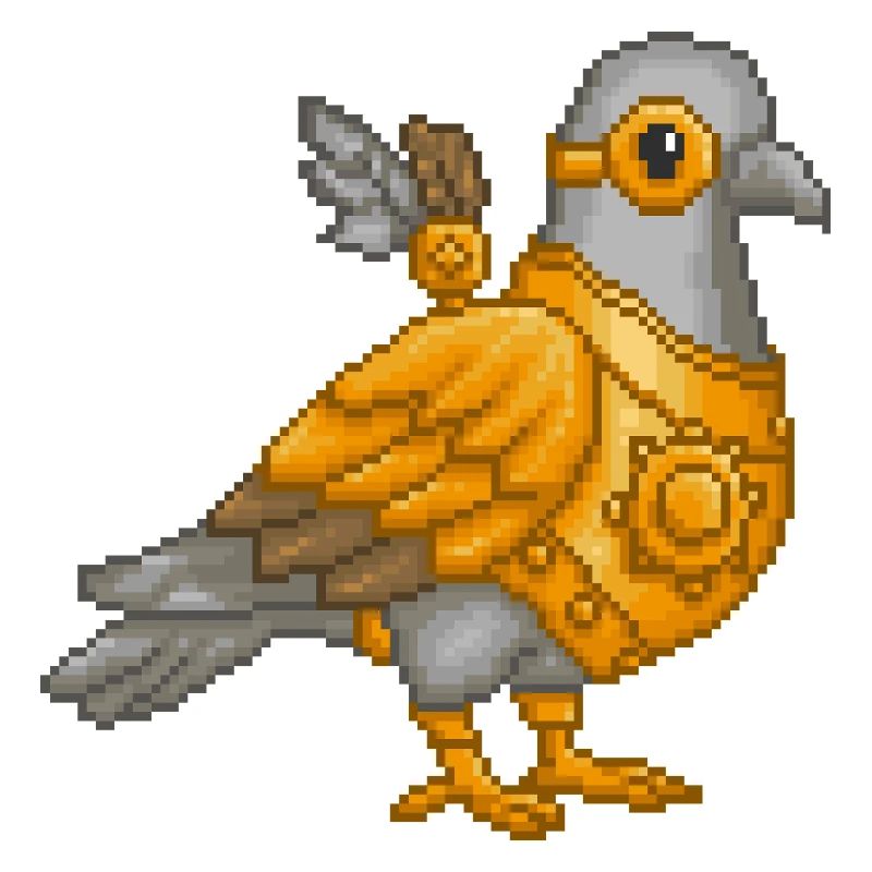 Pigeon steampunk en armure pixel