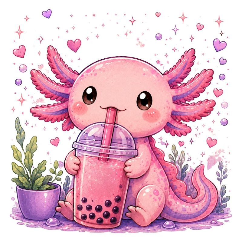 Axolot rose avec bubble tea