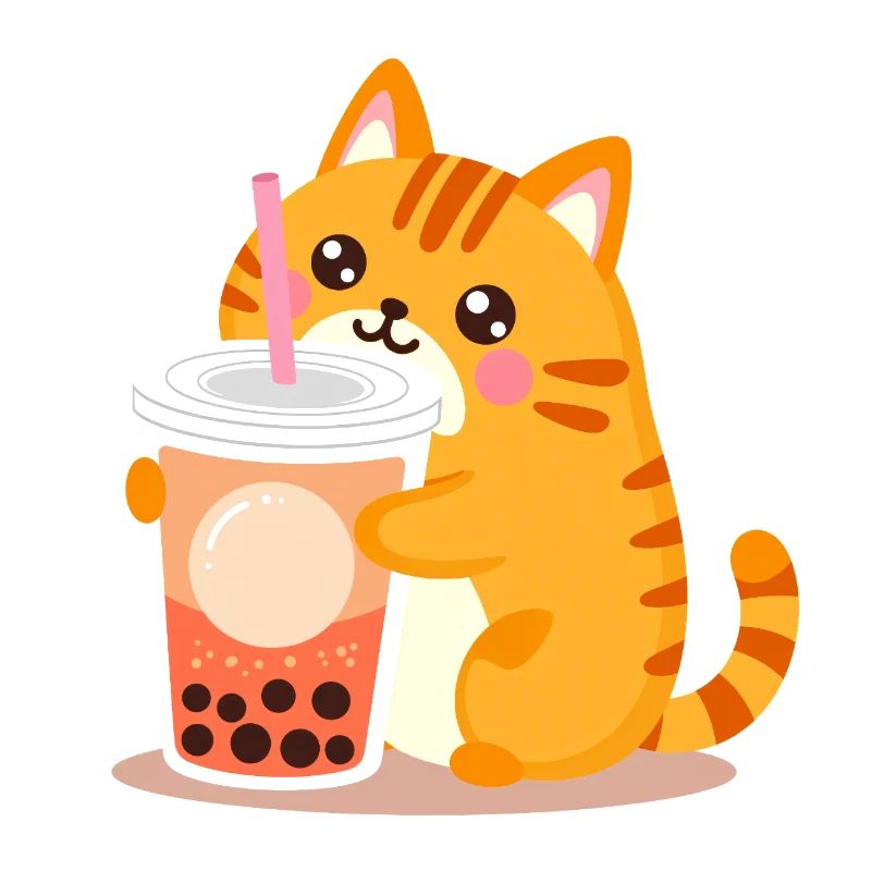 Süße Kawaii Katze mit Bubble Tea