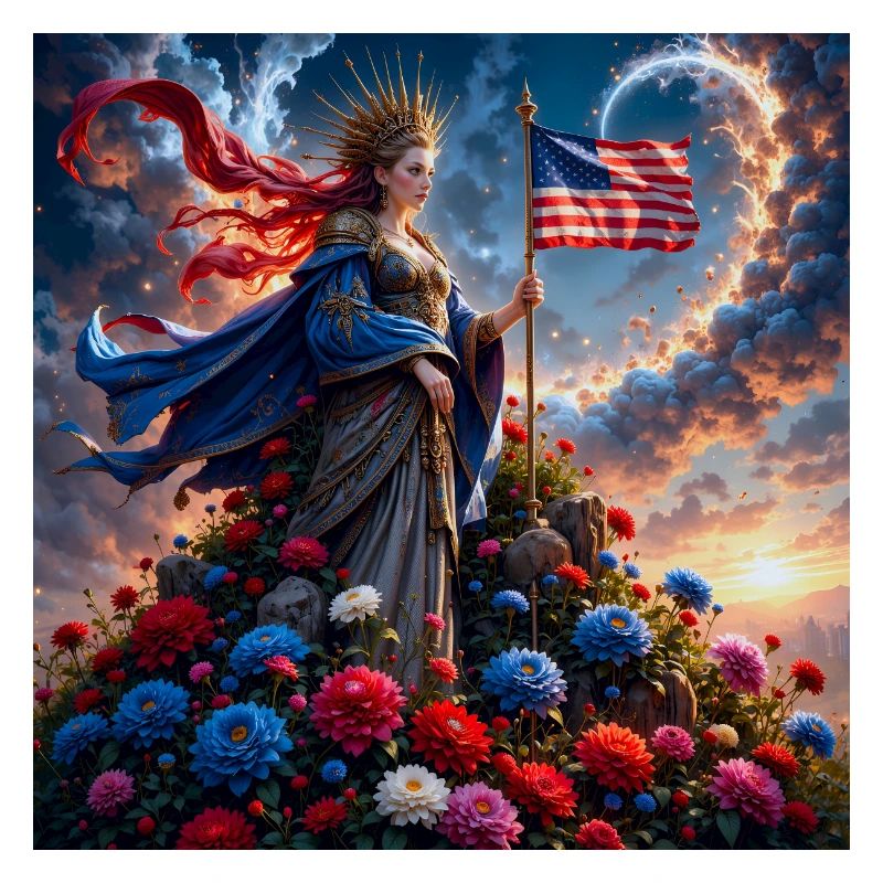 Déesse florale avec drapeau américain