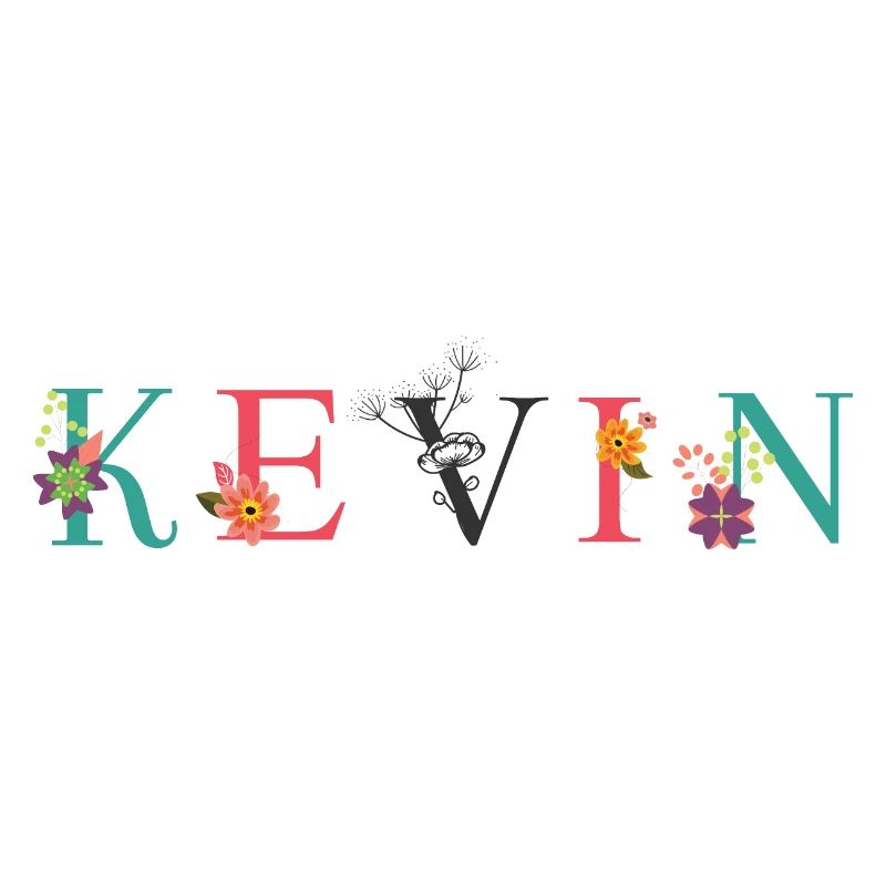 Art du nom KEVIN avec des fleurs brodées