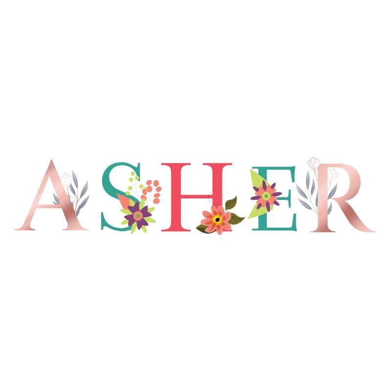 Art du nom ASHER avec des fleurs brodées