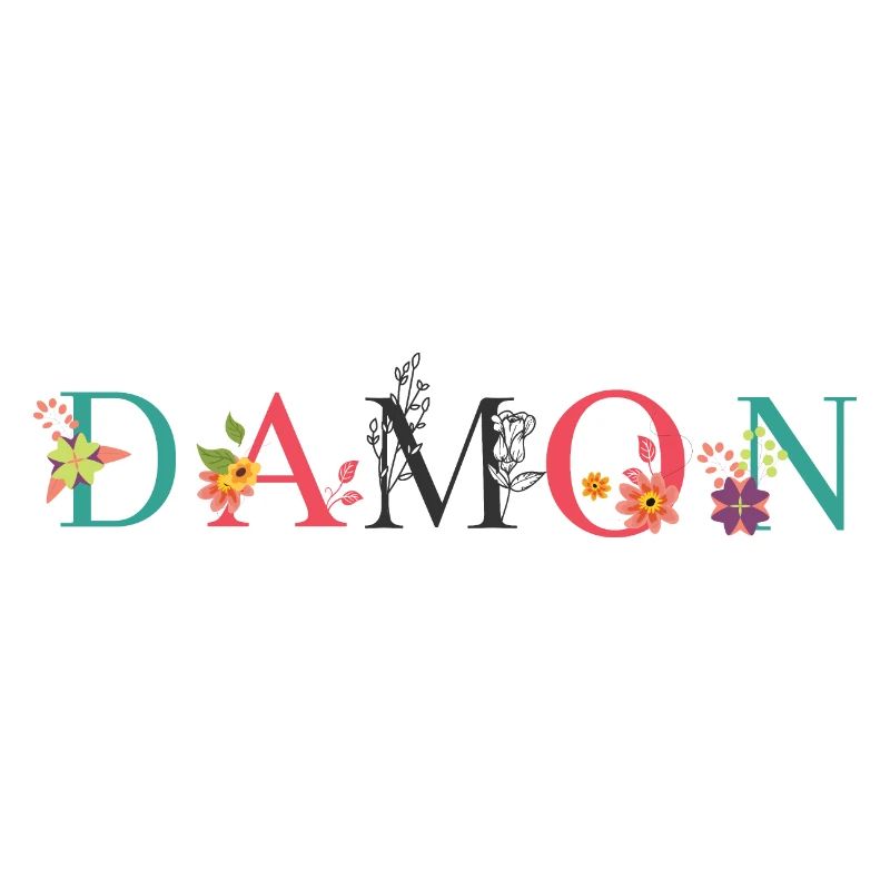 Art du nom DAMON avec des fleurs brodées