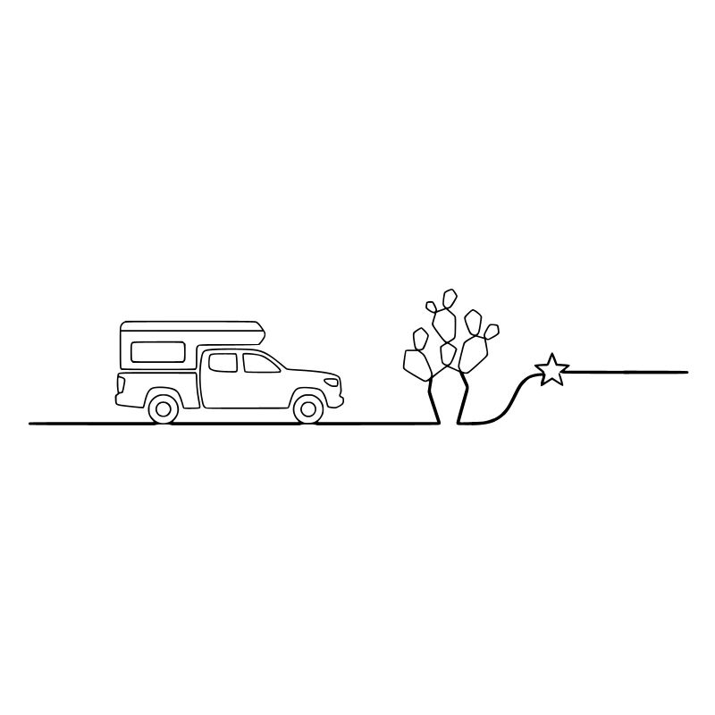 Van Camper Wüste Kaktus line art