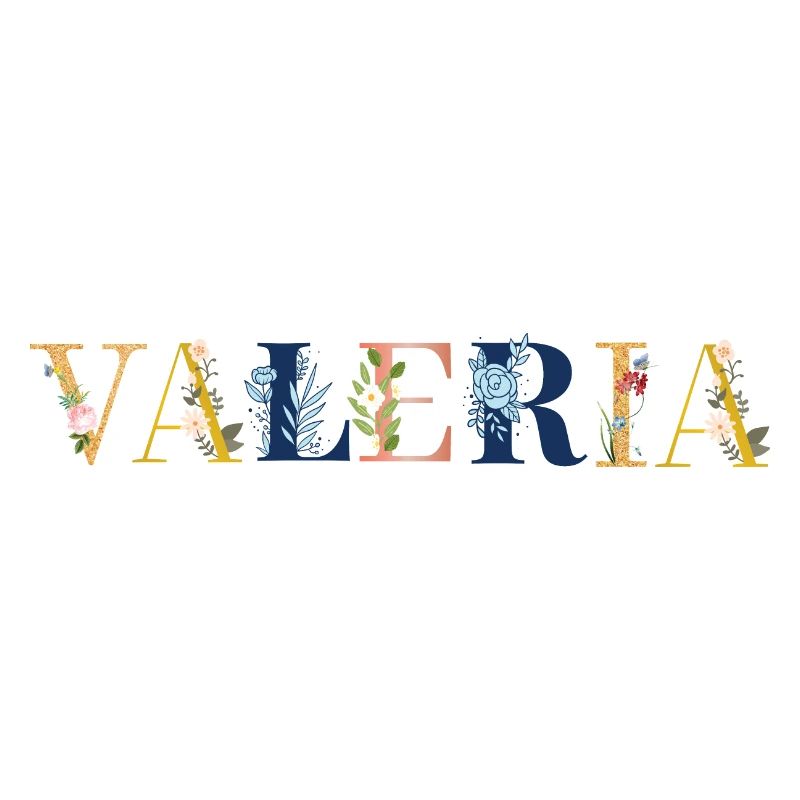 Art du nom VALERIA avec des fleurs brodées