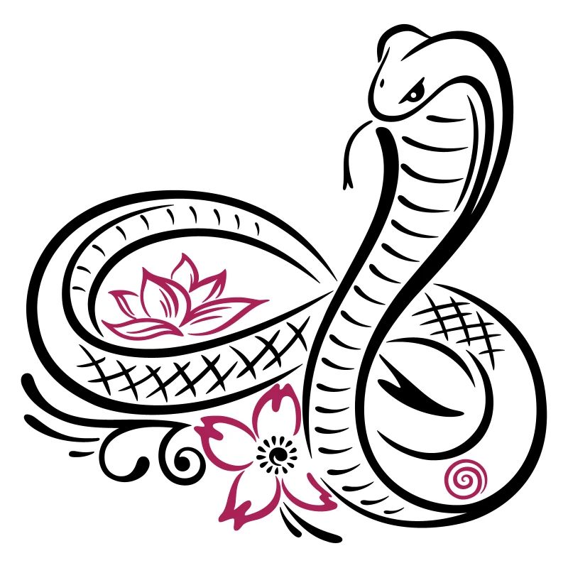 Snake with infinity, lotus and cherry blossom