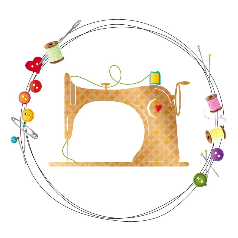 nostalgic colorful sewing machine with sewing accessories