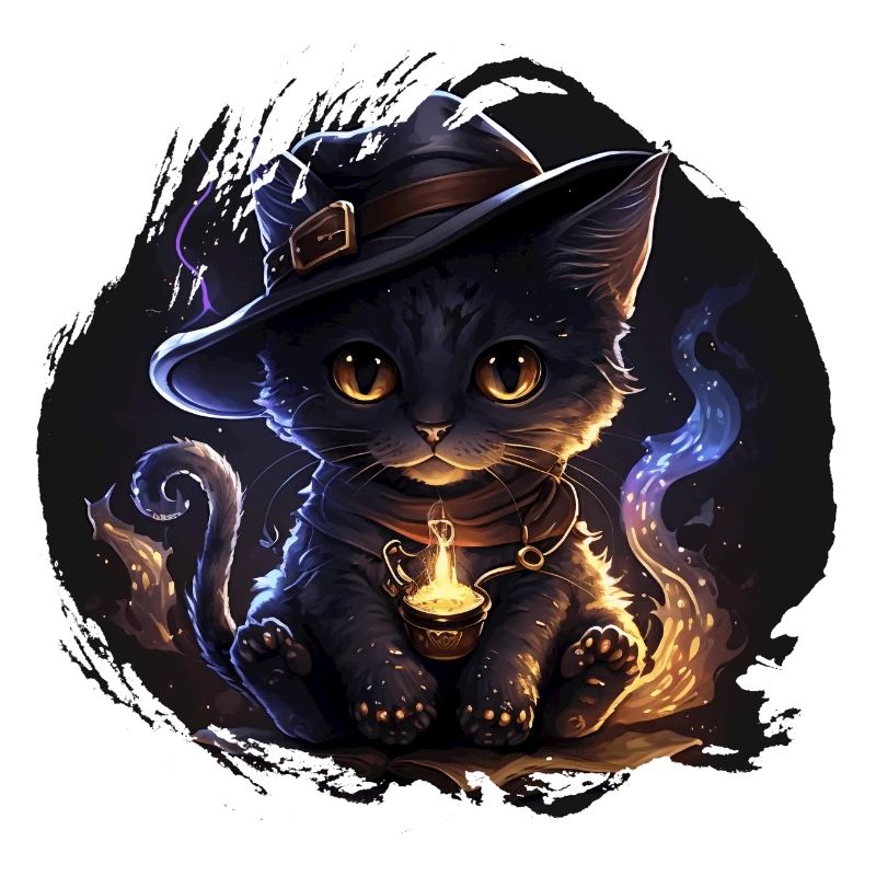 Mystical Witch Cat with Magic Hat