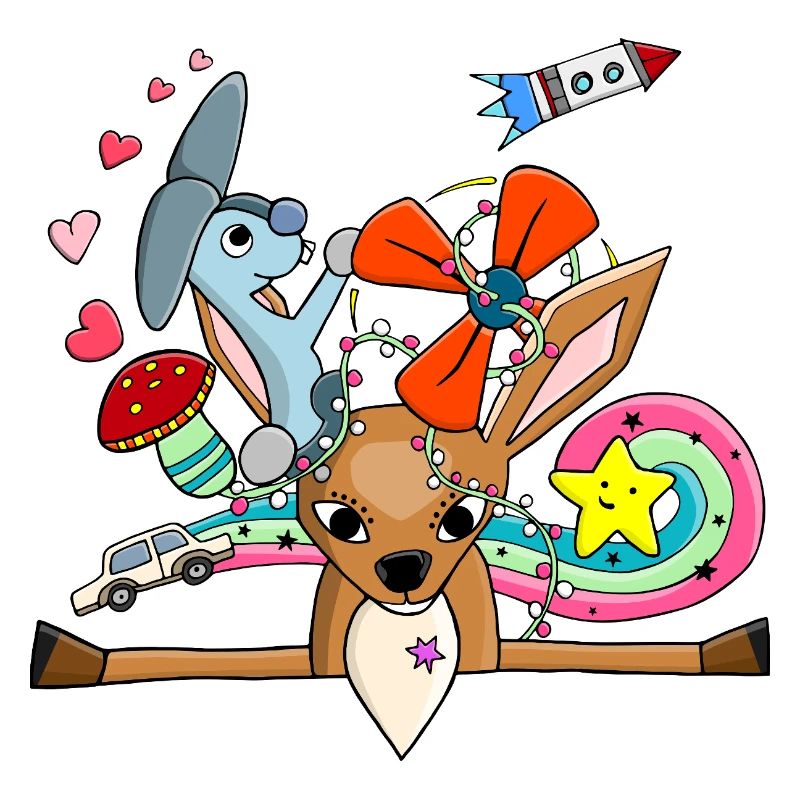 Cerf mignon, collage de lapin avec arc-en-ciel