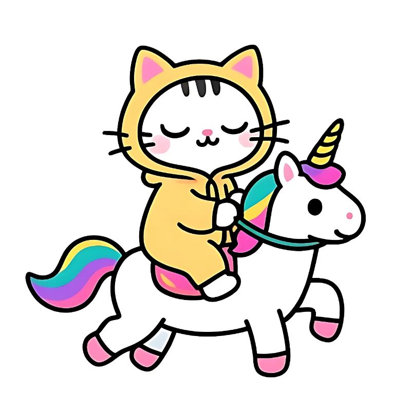Katze auf einem Regenbogen-Einhorn