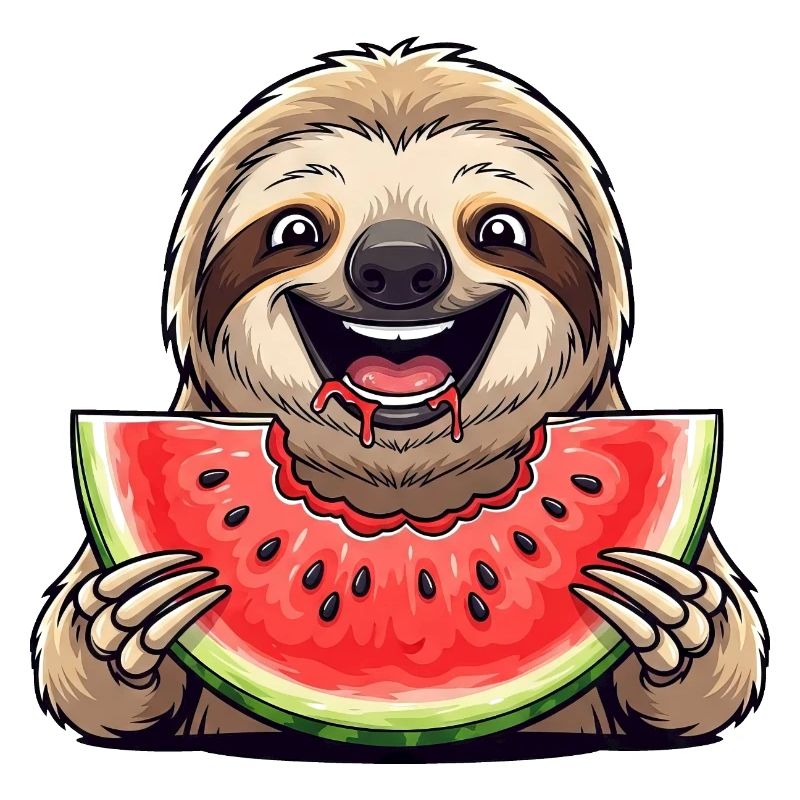 Mignon paresseux avec pastèque dessin animé d’été