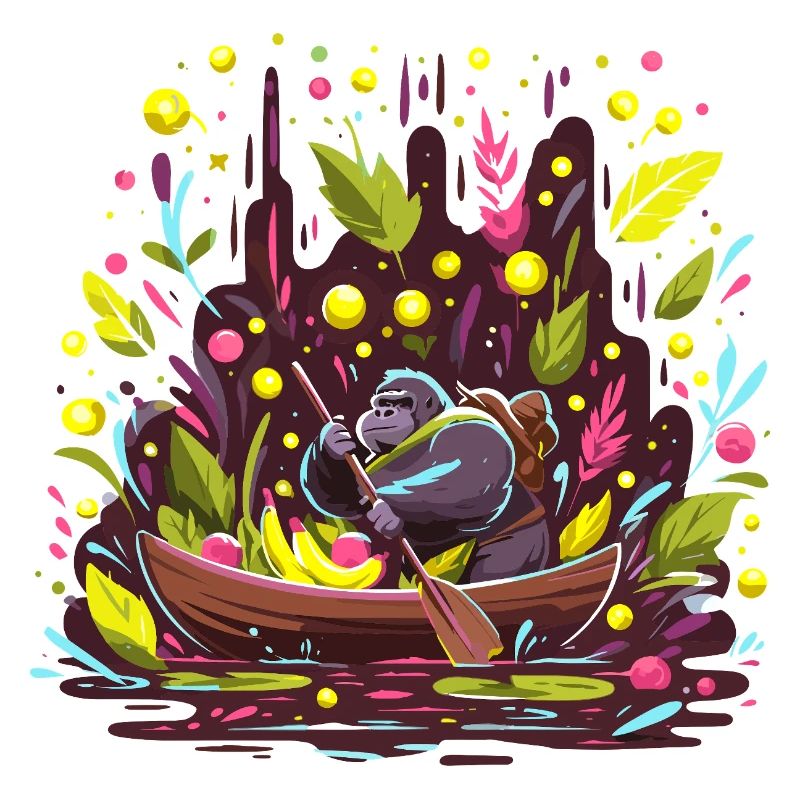 Gorille dans le bateau coloré de la jungle