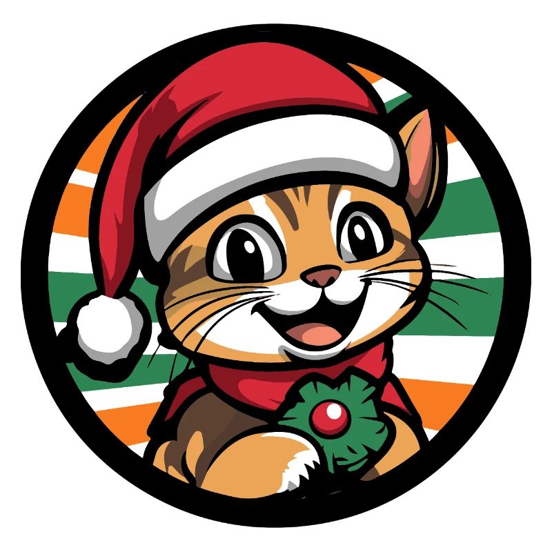 Chat de Noël avec une couronne de gui