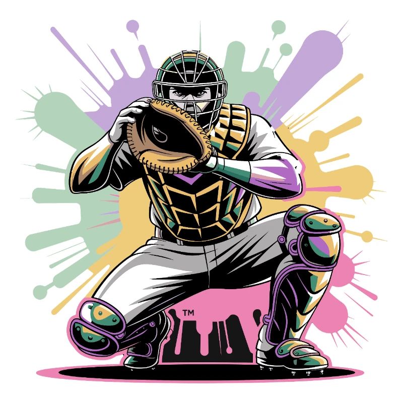  Baseball Catcher mit Maske Bunte Splash Farben