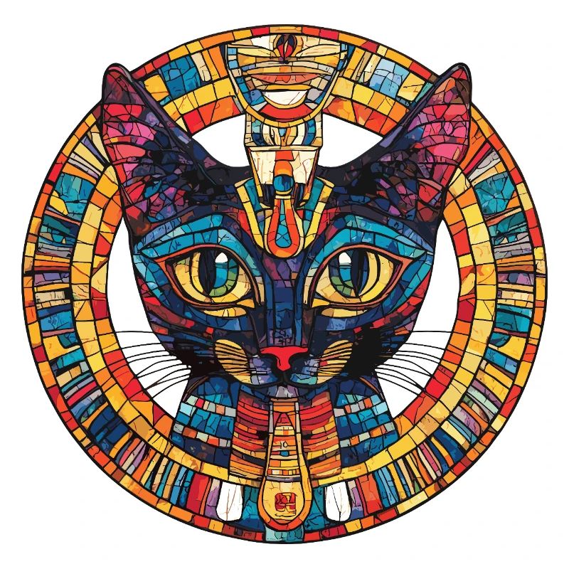 Chat mosaïque dans le cercle du soleil