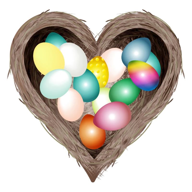Heart-shaped Easter nest with colorful Easter eggs