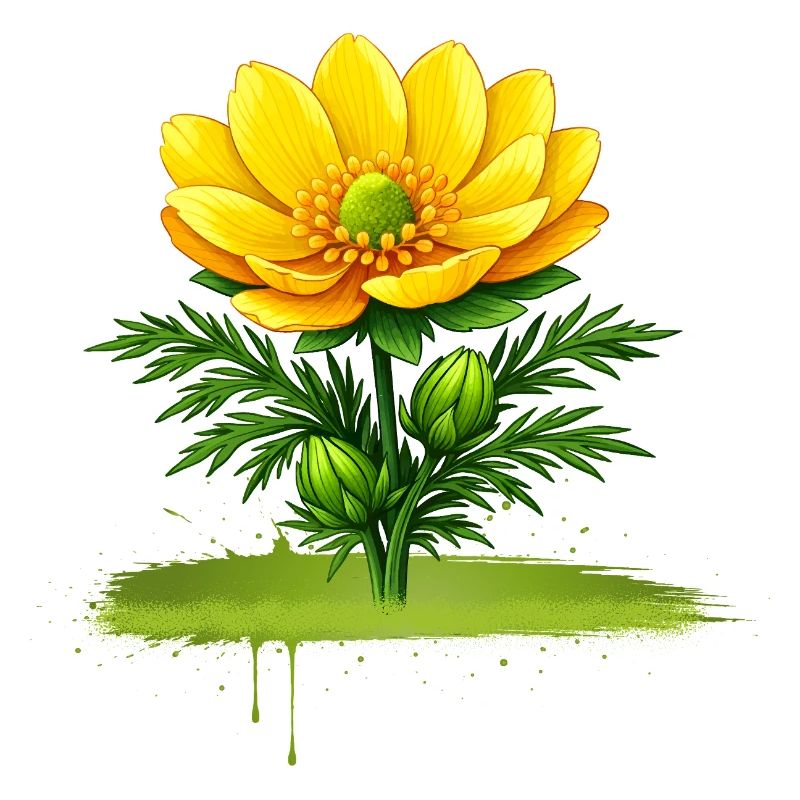 Conception de coups de pinceau nature à la fleur jaune