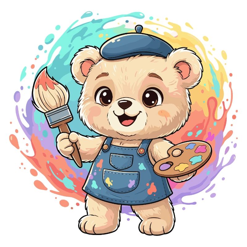 Peintre d’ours dans une éclaboussure colorée