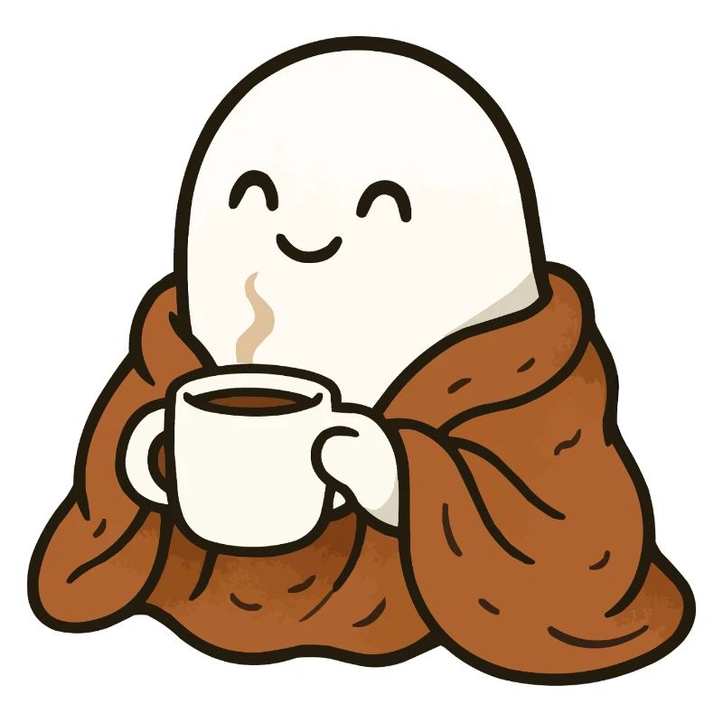Fantôme câlin avec café et couverture