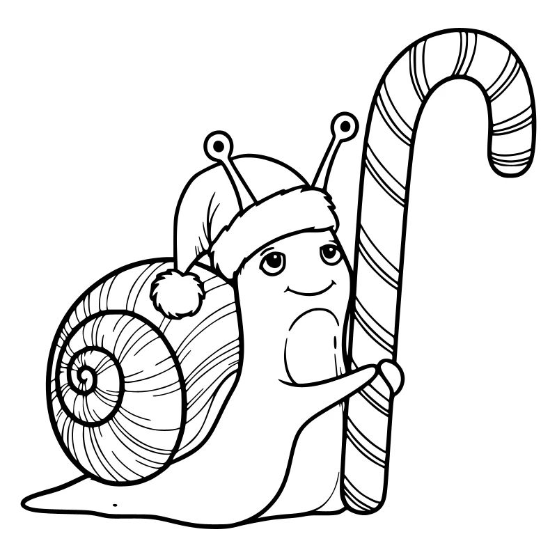 Escargot de Noël doux avec canne d’orge d’orge