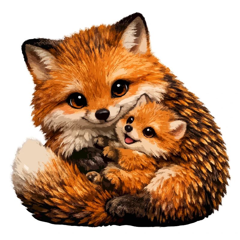 Fox and little one hug illustration