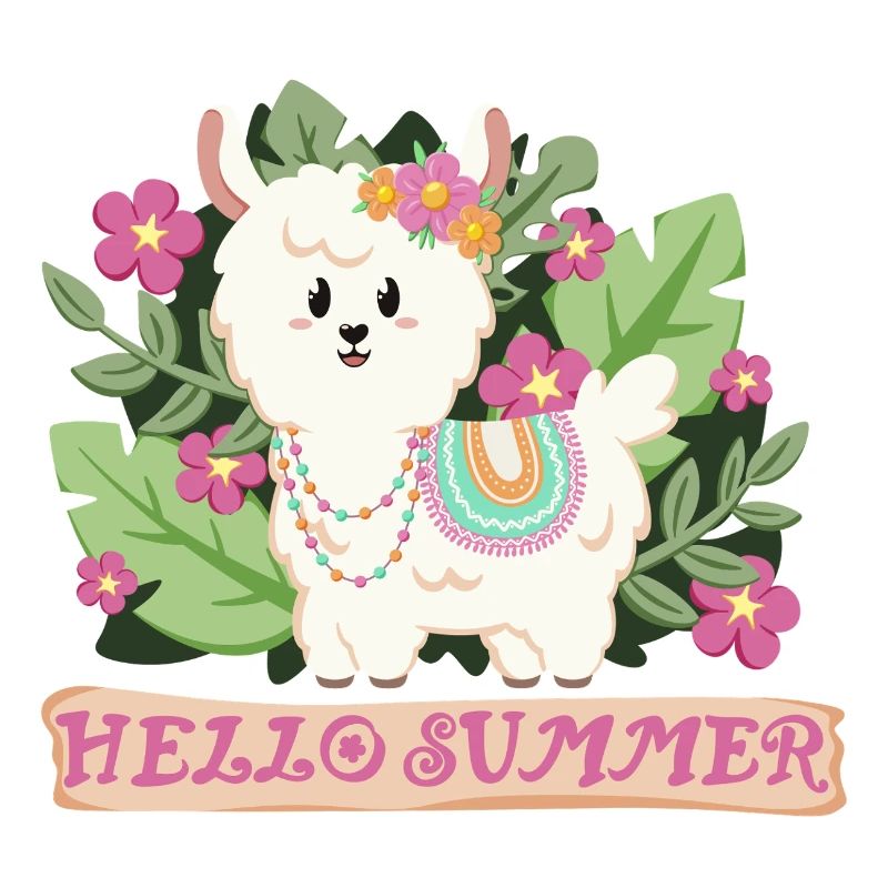 Hello summer llama alpaca in summer mood