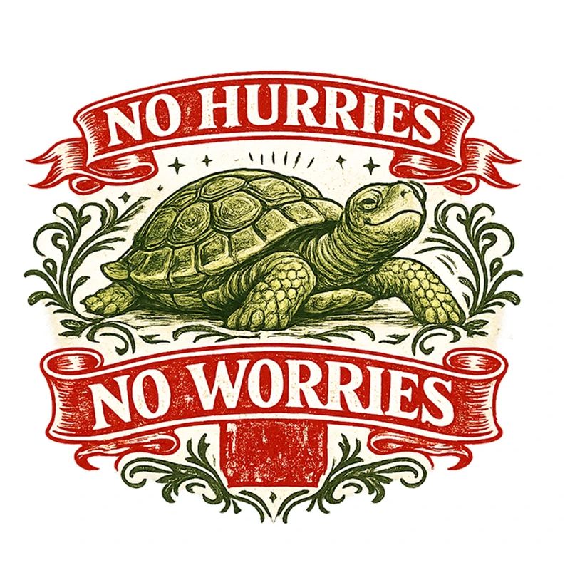 Pas de précipitation, pas de souci, tortue.