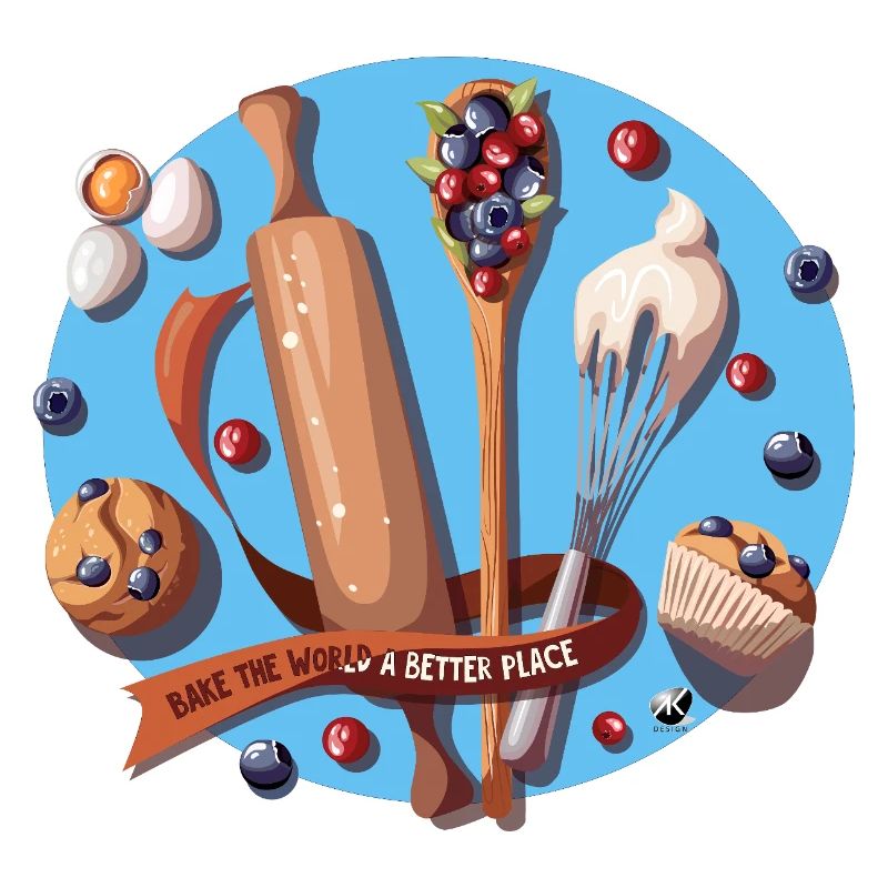 Baking Utensils and Blueberry Muffins Illustration