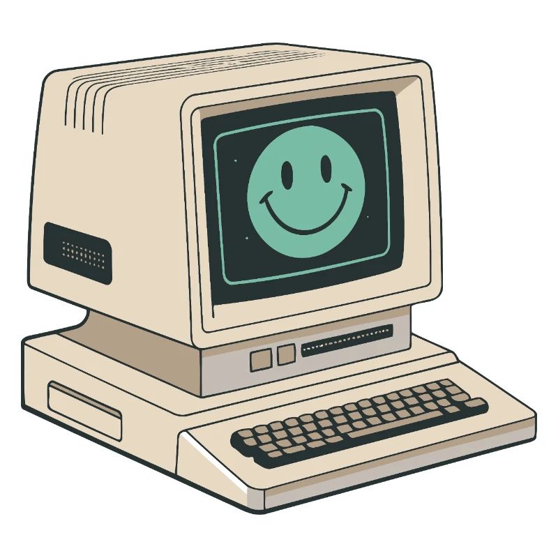 Retro smiley face on vintage computer