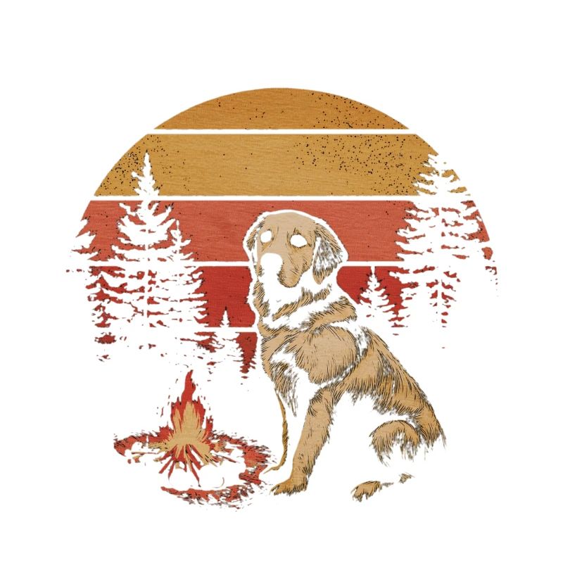 Dog Retro Sunset Campfire Camping