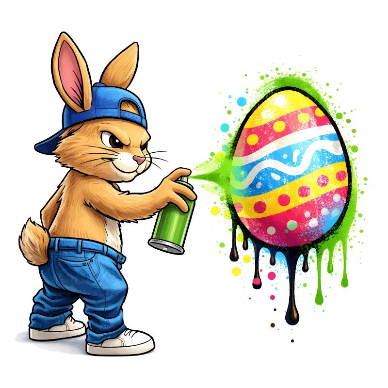 Un lapin graffiti avec un œuf de Pâques