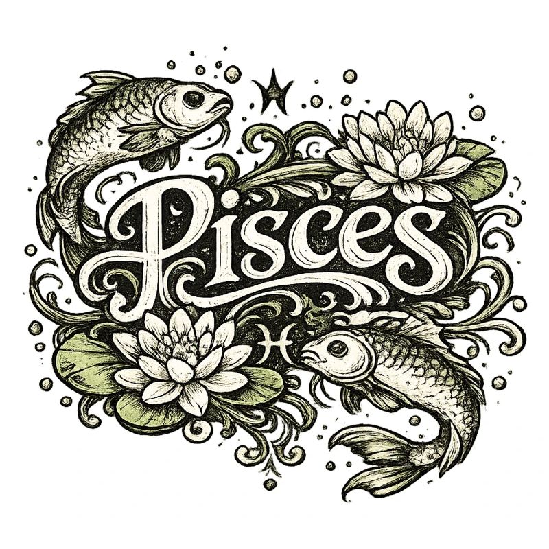 Pisces Zodiac Fish & Lilies