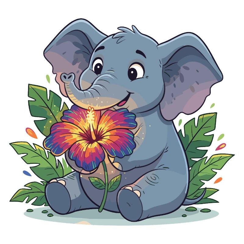 Éléphant avec fleur d’hibiscus