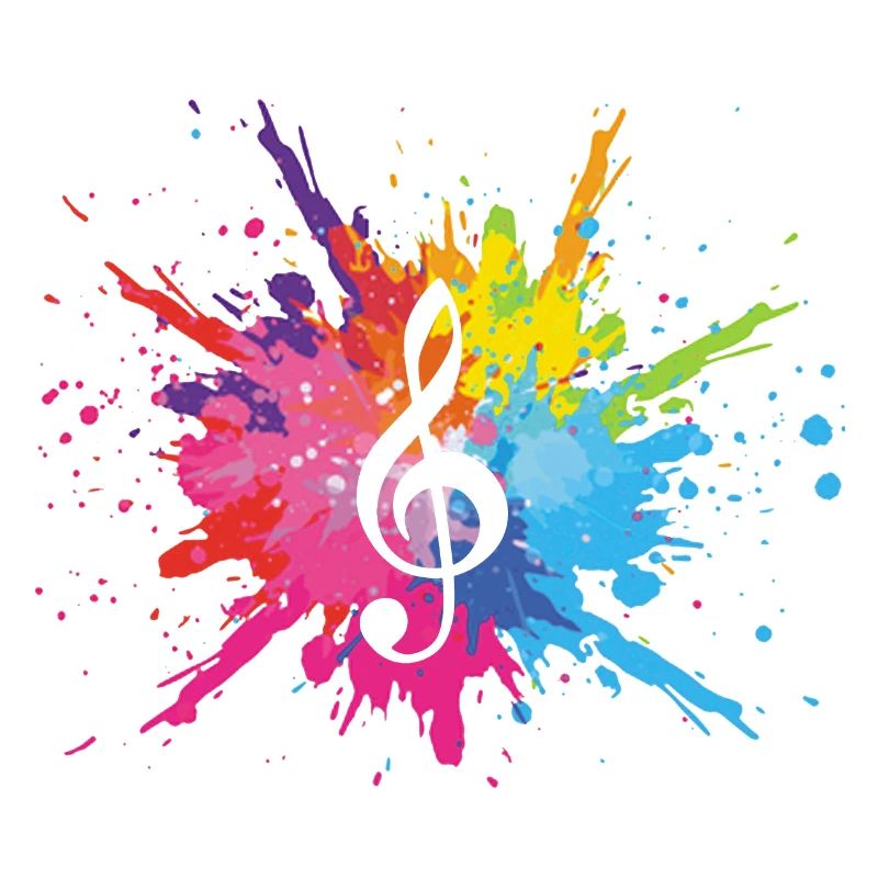 Music and multicolored explosion (white)