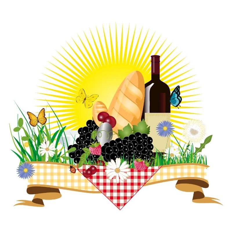 Summer picnic with wine, bread and fruit