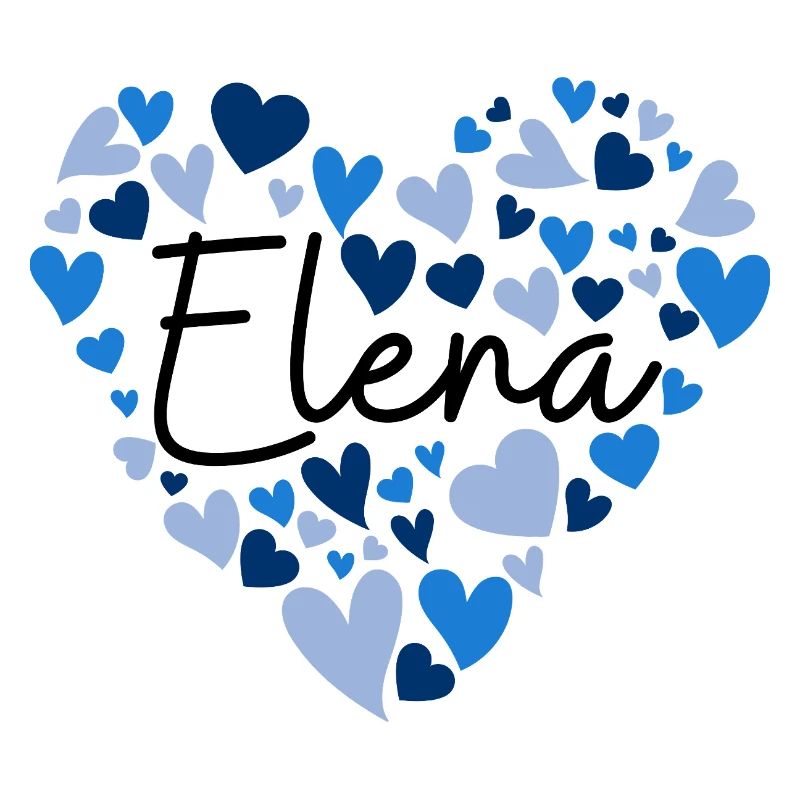 Conception du nom d’Elena avec des cœurs bleus en forme de cœur