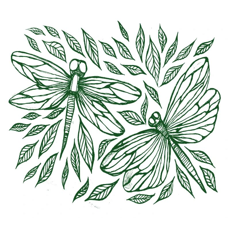 Libellen und botanische Blätter