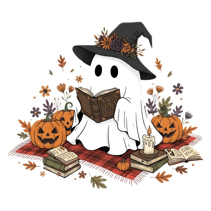 Witch Witch with Pumpkins and Magic Book