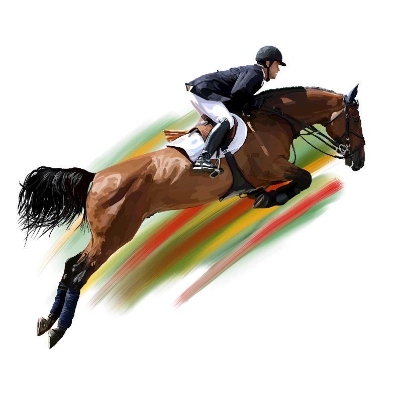 Cavalier de saut d’obstacles à rayures arc-en-ciel
