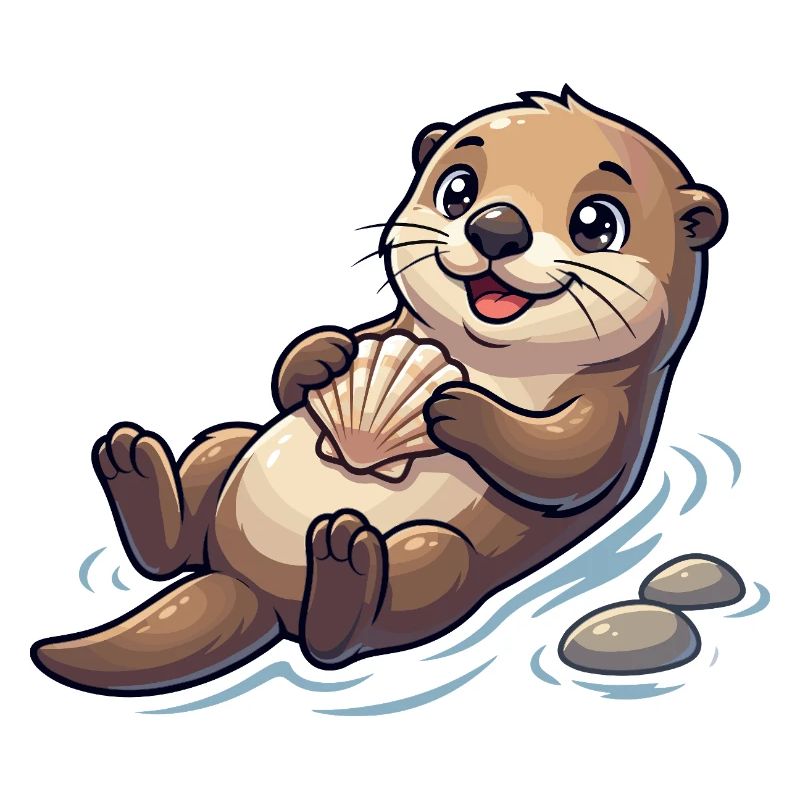Otter with seashell on the beach