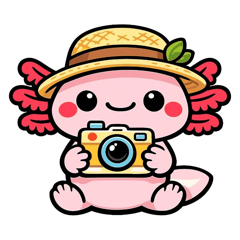 Axolotl Camera Kawaii Straw Hat Magic