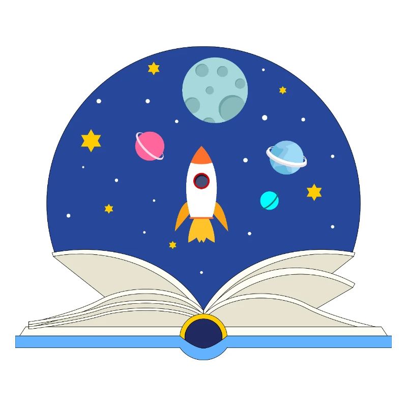 Livre ouvert avec scène spatiale, imagination et Avent