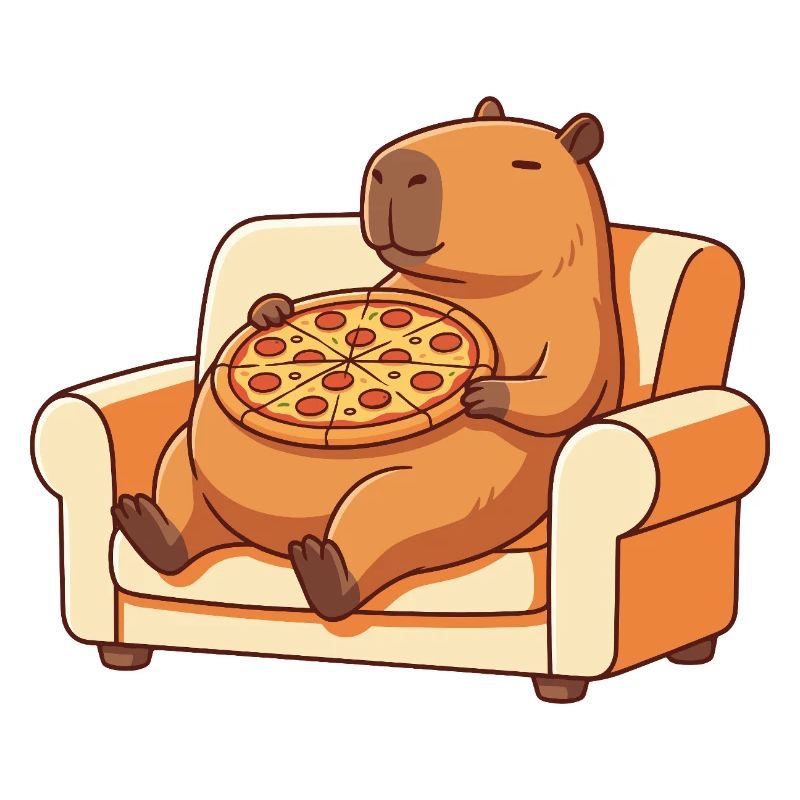 Pizza Capybara auf dem Sofa