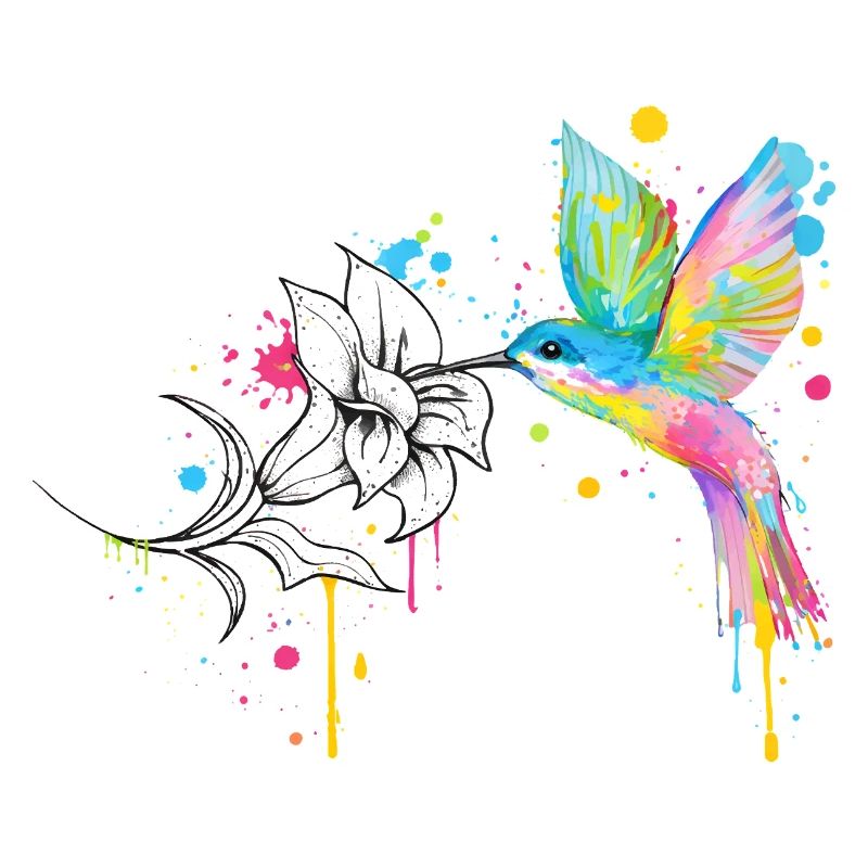 Colibri coloré avec fleur – style graffiti
