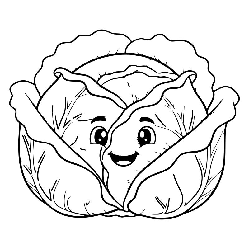 Cabbage Vegetable Kawaii Outline